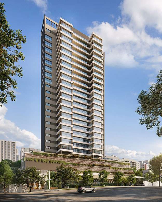 Torre do empreendimento AW Vittrino, de 25 pavimentos, com avaliação técnica de projeto realizada pela Flux Estruturas